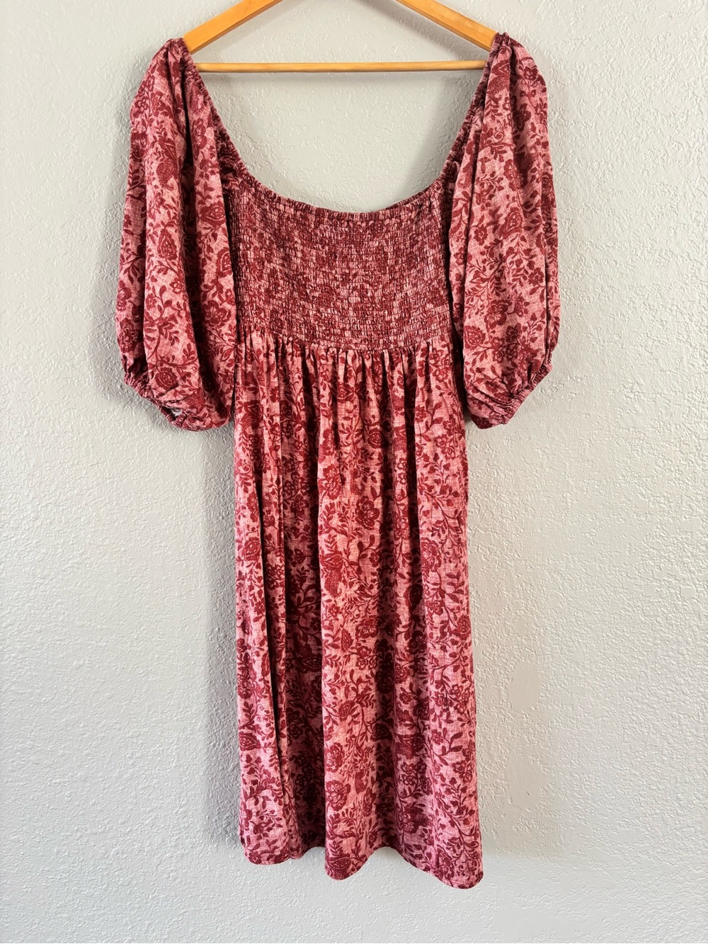 Auguste The Label Floral Smocked Midi Dress Puff Sleeve Boho Prairie US 4 (S)